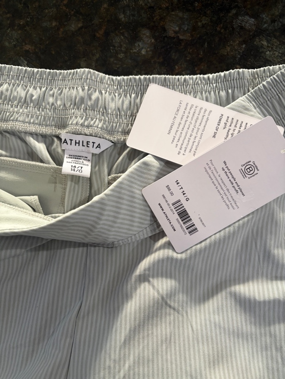 NWT WOMEN’s Athleta Light Green Pinstripe Jogger Pants 14 Tall